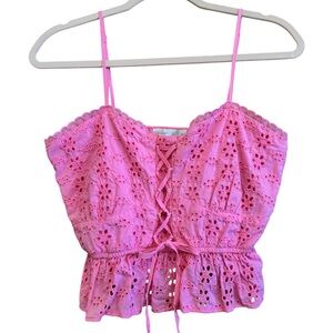 Altar'd State Pink Eyelet Lace-Up Camisole